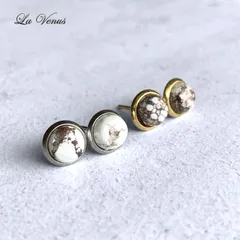 ✴︎つけっぱなしOK✴︎ 希少石 大粒6mm アメリカ産 ワイルドホース ベゼルピアス SUS316 サージカルステンレス 台座 両耳用 ペア 金属アレルギー対策 覆輪 ゴールド シルバー