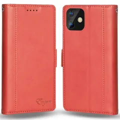 【人気商品】マグネット式 横置き機能付き 財布型 カード収納 カバー Qi充電対応 11 ストラップ通し穴 11 高級PUレザー iPhone For For アイフォン11 For に対応 iPhone 6.1in 手帳型 レッド ケース