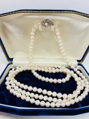 真珠 パール 天然 アコヤ真珠 ホワイト 7mm ロングネックレス silver