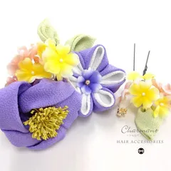 SALE 髪飾り振袖用 成人式 椿＆つまみ細工 2点セット パープル  ★