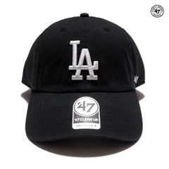 '47 CLEAN UP LOS ANGELES DODGERS STRAPBACK CAP【BLACK×WHITE】 (フォーティーセブン メンズ レディース キャップ ストラップバック ベースボールキャップ MLB ロゴ LA ロサンゼルス ドジャース)
