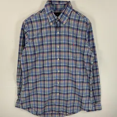 古着 ラルフローレン RALPH LAUREN 長袖シャツ ボタンダウンシャツ ワンポイント ロゴ 刺繍 M  ブルー系 チェック メンズ