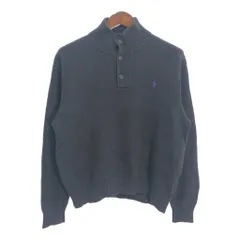 Polo by Ralph Lauren ポロ ラルフローレン ハーフボタン セーター ワンポイントロゴ ブラック (メンズ L) 中古 古着 R2263