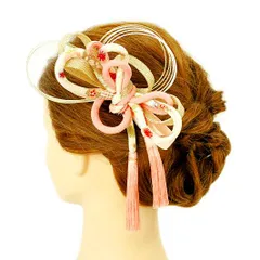 髪飾り 成人式 水引 振袖 前撮り 袴 浴衣 夏祭り 花火大会 ピンク ベビーピンク ゴールド リボン 和柄 ちりめん 組紐 房付き No.9-3527