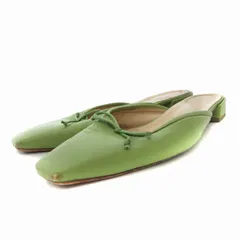ファビオルスコーニ FABIO RUSCONI ミュール フラットパンプス スクエアトゥ レザー リボン 38 24.0cm 黄緑 ライトグリーン /FT