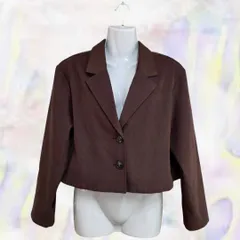 FUN　ファン　テーラードジャケット　ブラウン　レディース　ショート丈　ボタン　薄手　裏地無　ビッグシルエット　フリーサイズ