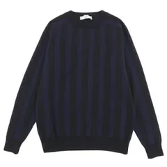 ◆美品◆ アミパリ AMI PARIS ウール100% ストライプ 長袖 クルーネック ニット トップス メンズ ブラック×ネイビー sizeXS [Y03102]