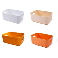 収納 ボックス 小物 入れ ケース プラスチック バスケット 卓上 洗面所 リビング キッチン (L, 白米黄橙)