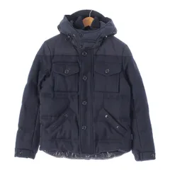 MONCLER - モンクレール Republique  ウール ナイロン切替 フード ダウンジャケット アウター ネイビー 54995【中古】 モンクレール Republique ウール ナイロン切替 フード ダウン