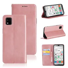 【在庫セール】手帳型 ケース A205KC ノートブック型携帯電話保護カバー多機能携帯電話ホルスター財布携帯電話ホルダーバンプパターンテクスチャ耐久性摩擦耐性携帯電話ケース男性と女性に適した多色オプション かんたんスマホ3 (ローズゴールド) に適用する京セラ