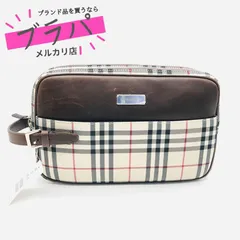 【保管品】BURBERRY バーバリー ノバチェック セカンドバッグ クラッチバッグ ダブル ファスナー ジップ ベージュ ブラウン キャンバス レザー  / ot-0054-sw