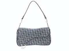 極美品 CHRISTIAN DIOR クリスチャンディオール トロッターライン サドルバッグ ワンショルダーバッグ ネイビー シルバー金具 中古 4b007198