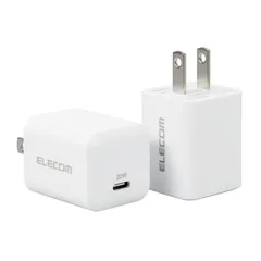 【数量限定】EC-AC12WH ホワイト 各種対応】 iPad/Android 14 15 16 iPhone 【 PSE認証商品 軽量 小型 ×1ポート Type-C 20W PD対応 USB コンセント USB-C 2個セット 充電器 エレコム