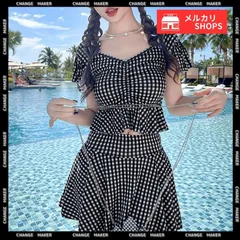 ギンガムチェック水着 レディース タンキニ フリルトップス ハイウエストスカート 体型カバー 水着セット 大人可愛い チェック柄 セパレート水着 露出控えめ 水着 ガーリー 韓国風 スイムウェア 海水浴 ビーチウェア リゾート水着 CH2YANLIAO-001