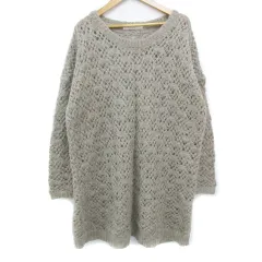 ケイビーエフ KBF アーバンリサーチ ニットチュニック 長袖 ラウンドネック 透かし編み アルパカ混 モヘヤ混 ウール混 F カーキ /FF7