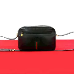 極 美品 GUCCI グッチ オールドグッチ ヴィンテージ シェリーライン GG ロゴ 金具 レザー 本革 ショルダーバッグ ポシェット 黒  33835