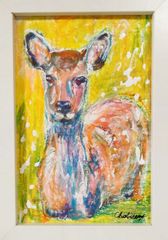 チョビベリー作 「休息日のシカ」水彩色鉛筆画 ポストカード