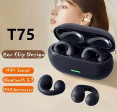 Bluetooth 5.3 T75ワイヤレス骨伝導ヘッドセット(ブラック)