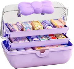 Asdays アクセサリー ケース ジュエリー収納 ボックス 小物入れ ヘアアクセサリー おもちゃ 子供用 宝石箱 ギフト 3段(パープル)