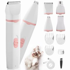 【在庫処分】Paerduo犬用バリカン 多機能 4in1ペット用バリカン 2段階スピード調整 猫 バリカン 低騒音 足裏 爪 耳裏 顔回り お尻 全身カット可能 USB充電式 ペット用グルーミングセット 初心者 プロ用 業務用 犬/猫/小動物に対応 (ピンク)
