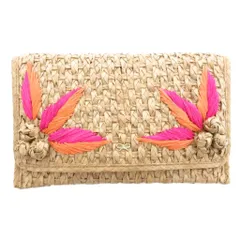 アニヤハインドマーチ ANYA HINDMARCH ラフィアクラッチバッグ セカンド 編み込み 花モチーフ 茶 ブラウン /JS