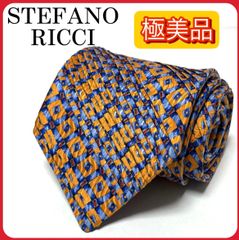 極美品  STEFANO RICCI  ステファノリッチ  ネクタイ オレンジ×ブルー  プリーツタイ  高級シルク