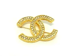 ■極美品■ CHANEL シャネル ココマーク 174 ラインストーン ピンブローチ ピンバッジ アクセサリー レディース ゴールド系 BK3593