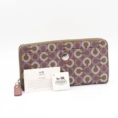 美品 コーチ ウェイバリー パープル×ブラウン レザー ラウンドファスナー レディース財布 2000000 NSK OMI