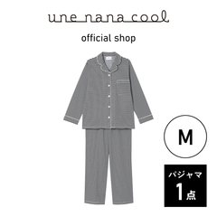 【ウンナナクール公式】＼数量限定／  綿混  ボーダー  開襟シャツパジャマ  ブラック  Mサイズ  1点