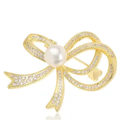 【迅速発送】選べる3タイプ パール ブローチ フォーマル カジュアル ピン 貝パール 淡水パール ブローチストッパー付 ロゴ入り巾着 自社生産 クレインズコレクション(003)