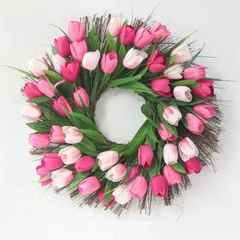 チューリップ フラワーリース リース 花輪 母の日 ギフト プレゼント 春の装飾 リース 玄関飾り 造花 壁掛けフラワー 造花リース 壁掛けフ