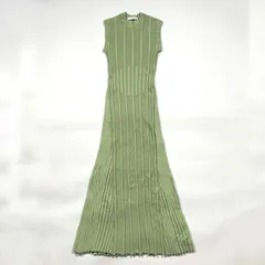 CINOH チノ　リブニット　ワンピース　グリーン　ライトグリーン　ノースリーブ　フレア　Aライン