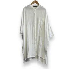 美品 mizuiroind ミズイロインド コットンガーゼ ドルマンスリーブ ひざ丈 バンドカラー ワイドシャツワンピース ホワイト レディース 古着 中古 USED