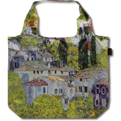 バッグ 名画クーラーエコバッグ（クリムト「カソーネスガルダチャーチ」）  折り畳み 保冷 軽量 内ポケット マチ付 大容量 ファスナー付 ギフト 肩掛け 軽い ゴムバンド プレゼント かばん ショルダー 買い物 バッグ ショッピングバッグ 贈り物 Lサイズ