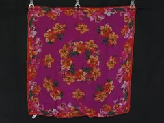 KENZO ケンゾー シルク100% フラワー 花柄 スカーフ ストール ショール レディース パープル系×マルチカラー DJ1383