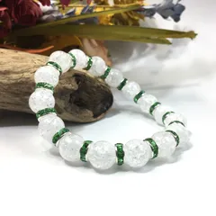 クラック水晶 パワーストーン ブレスレット 天然石 10mm (グリーン) メンズ・レディース 男性・女性  数珠 ○