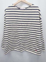 ◇ Θ JOURNAL STANDARD relume ボーダー 長袖 Tシャツ カットソー サイズF ライトベージュ ネイビー レディース E  【1409250035616】