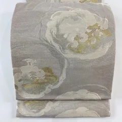 袋帯 秀品 夏帯 紗 薫風 波頭 刺繍 金銀糸 薄小豆 六通 正絹 【中古】