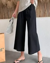 ワイドパンツ レディース 綿麻 ゆったり リネン ガウチョパンツ ロングパンツ ウエストゴム 麻混 体型カバー 美脚 春夏langshun01