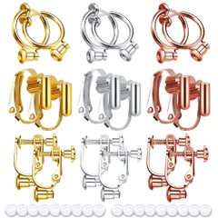 【在庫セール】シリコン カバー付 材料 ネジ式/クリップ式/フープ式 金具 手芸 ノンホール DIY用 ピアス変換 ジュエリー ピアスパーツ シルバー/ゴールド/ピンクゴールド イヤリングコンバーター 3色9ペア 18個入り by イヤリングパーツ LASOL