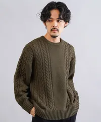 新品 未使用 JIGGYS SHOP(ジギーズショップ)ケーブルクルーニット 217550 カーキのサムネイル