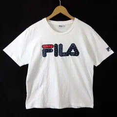 フィラ FILA Tシャツ ロゴ ペイズリー柄 刺繍 ヘビーウエイト コットン クルーネック 半袖 L 白 ホワイト 紺 ネイビー 赤 レッド