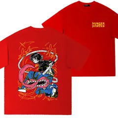 メンズTシャツ HUNTER×HUNTER ハンターハンター 幻影旅団シズクプリントTシャツ オーバーサイズ レッド