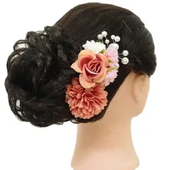 髪飾り 成人式 振袖 袴 花 浴衣 夏祭り 花火大会 3点セット コーラル 白 桜色 ピンク 花 籠 浴衣 かんざし 卒業式 和装 FTS No.9-3797