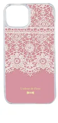 【新品未使用】iPhone14 アイフォン14 クリア ハードケース レース柄 (ピンク) アンティーク リボン おしゃれ かわいい cl-ip14-280