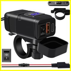 【在庫処分】電圧計 2*QC3.0急速充電ポート 独立電源ON/OFFスイッチ搭載 過圧保護 オートバイ専用電源 USBチャージャー QC3.0電源アダプター ソケット DC 12V 防水 GPS タブレット バイクusb電源 スマホ Android/IOS対