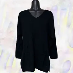 SLEIGH　ニット　ブラック　レディース　伸縮性有　セーター　長袖　Vネック　ポケット有り　リブ編み　着丈長め　楽ちん