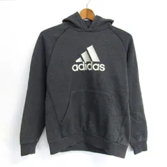 アディダス パーカー トップス プルオーバー スウェット 裏起毛 キッズ 男の子用 160サイズ グレー×白 adidas 【中古】