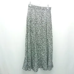 ◇ natural couture バックウエストゴム ファスナー 花柄 ロング フレア スカート サイズF ブラック ホワイト レディース E  【1310050035747】