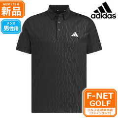 新品 【ブラック】春 夏 モデル adidas アディダス ゴルフウェア IKK74 HEAT.RDY デボスグラフィック シャツ ポロシャツ [吸汗速乾 ストレッチ ヒートレディ] （メンズ）☆
